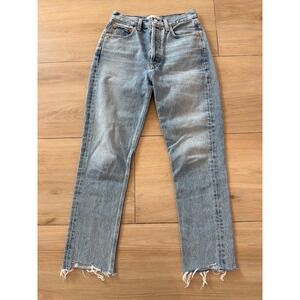Agolde High Rise Straight Leg Light Wash Raw Hem Jeans Size 25